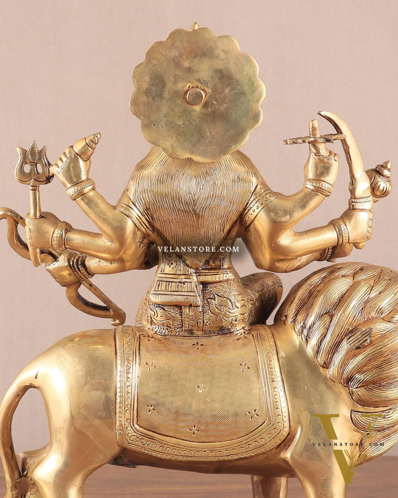 Elegant Brass Durga Mata sherawali ma Statue 12 Inch | Devi Durga Sculpture |  Budhshiv