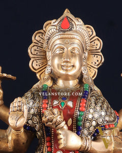 Elegant Brass Durga Mata sherawali ma Statue 12 Inch | durga ma with stonework