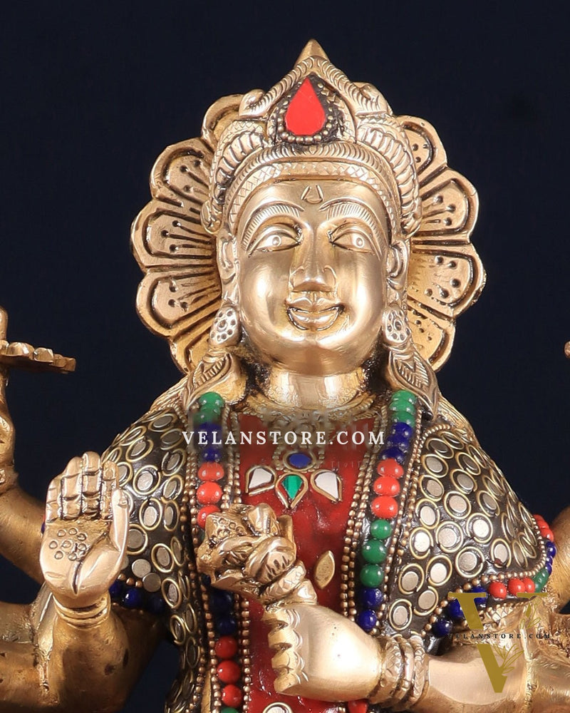 Elegant Brass Durga Mata sherawali ma Statue 12 Inch | durga ma with stonework