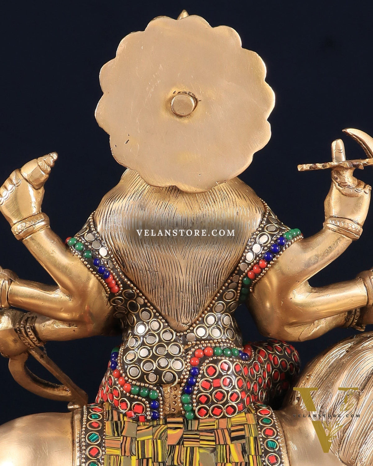 Elegant Brass Durga Mata sherawali ma Statue 12 Inch | durga ma with stonework