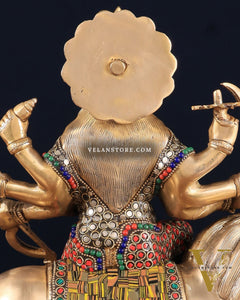Elegant Brass Durga Mata sherawali ma Statue 12 Inch | durga ma with stonework