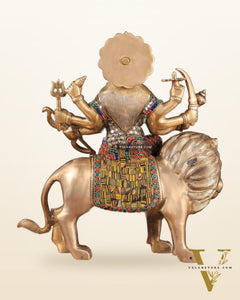 Elegant Brass Durga Mata sherawali ma Statue 12 Inch | durga ma with stonework