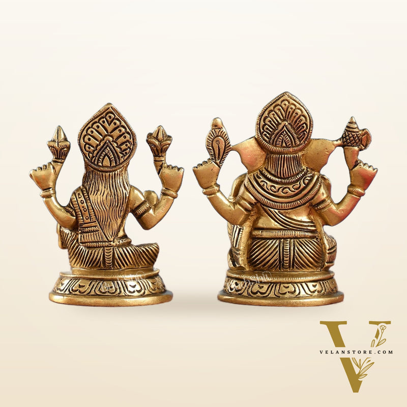 Elegant Brass Ganesha and Lakshmi Idols Pair | Height 4 inch