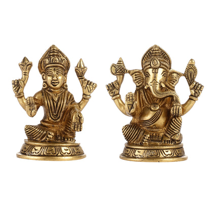 Elegant Brass Ganesha and Lakshmi Idols Pair | Height 4 inch