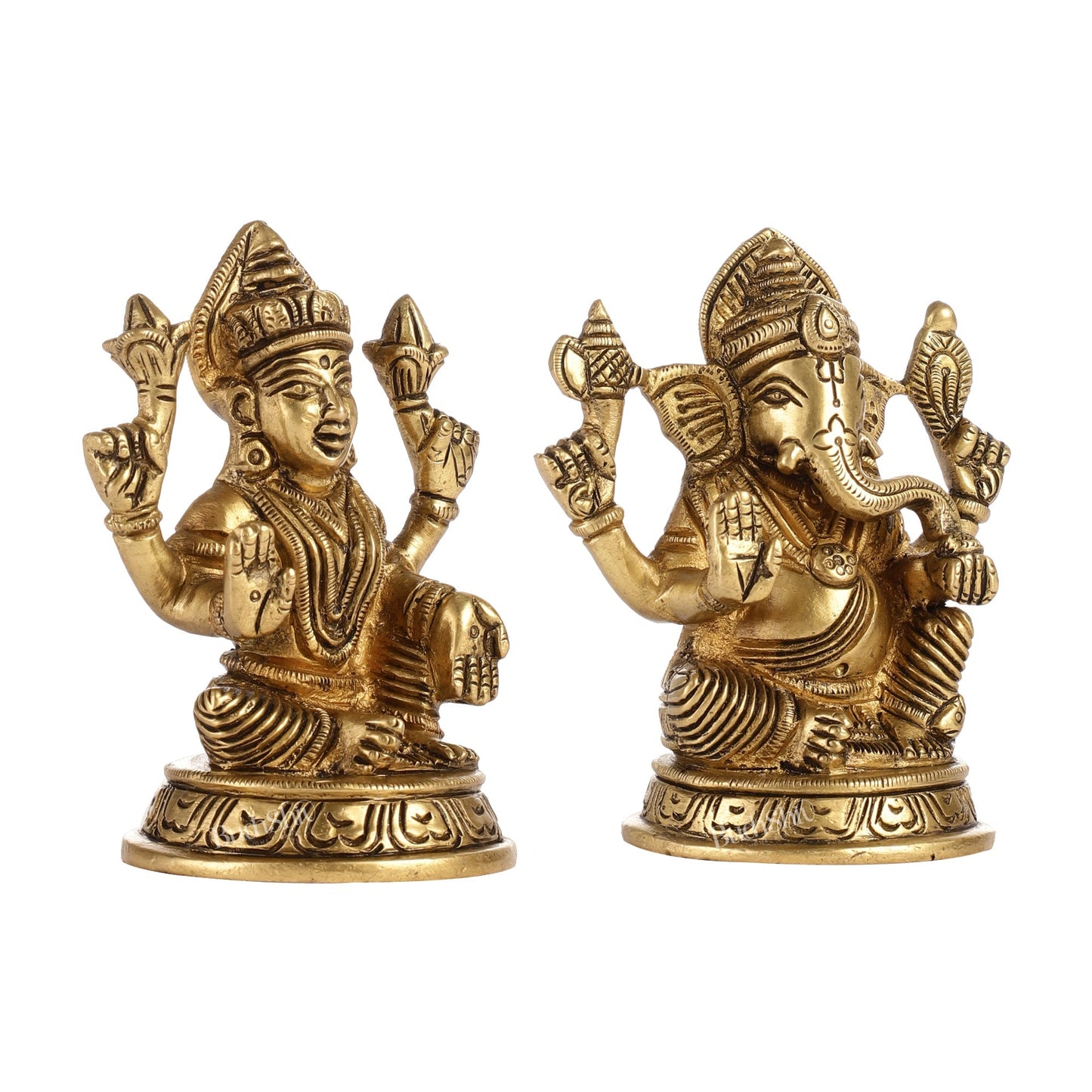 Elegant Brass Ganesha and Lakshmi Idols Pair | Height 4 inch