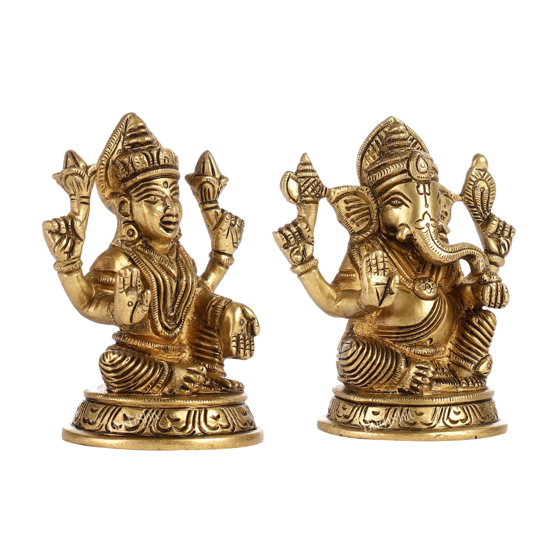 Elegant Brass Ganesha and Lakshmi Idols Pair | Height 4 inch
