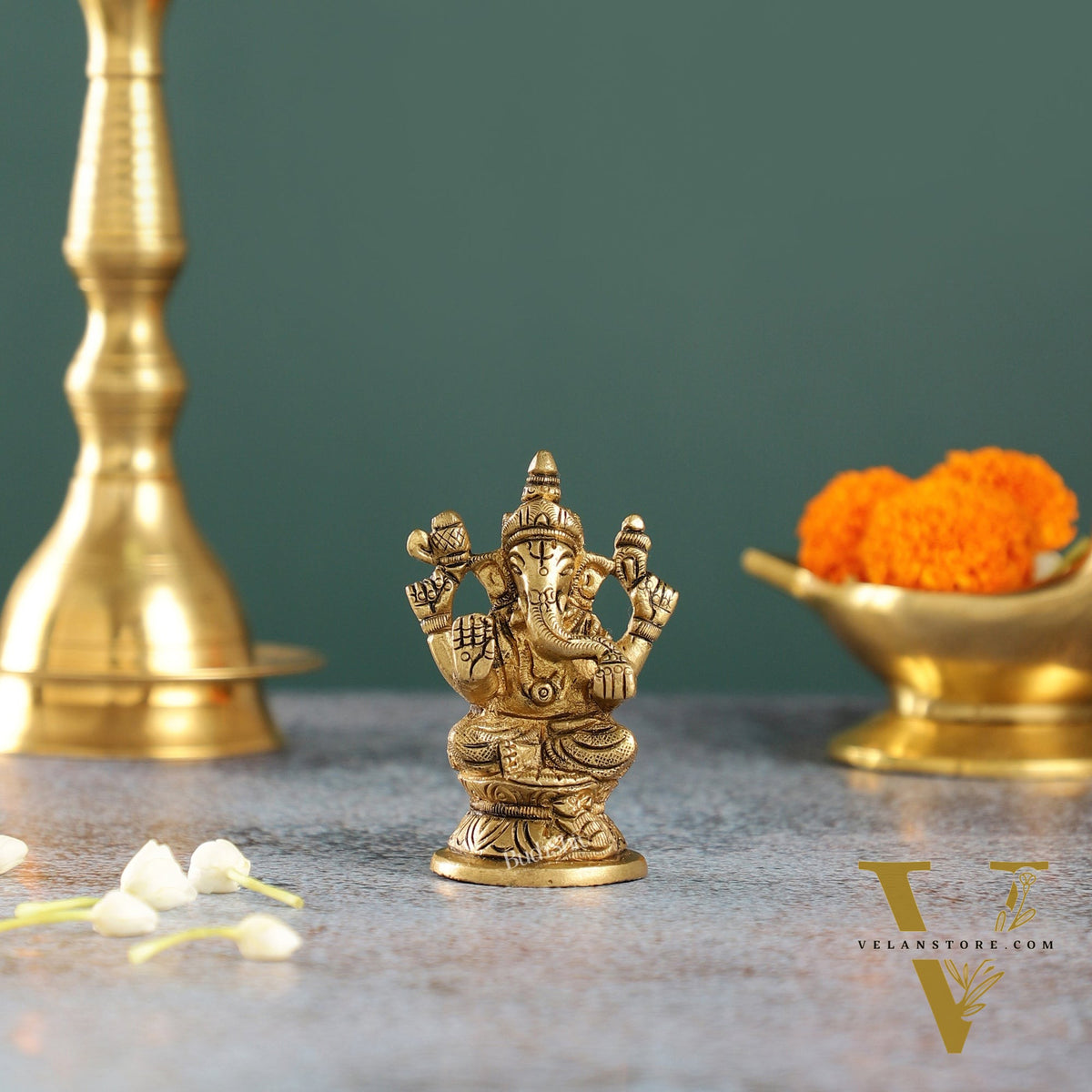 Elegant Brass Ganesha Idol | Height 3.5 inch