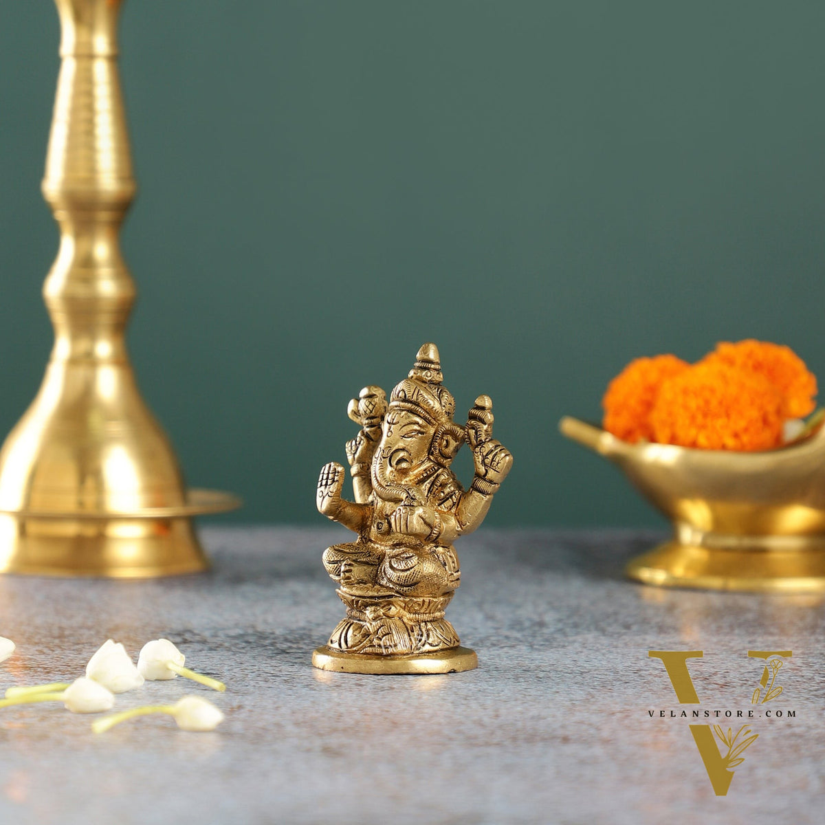 Elegant Brass Ganesha Idol | Height 3.5 inch