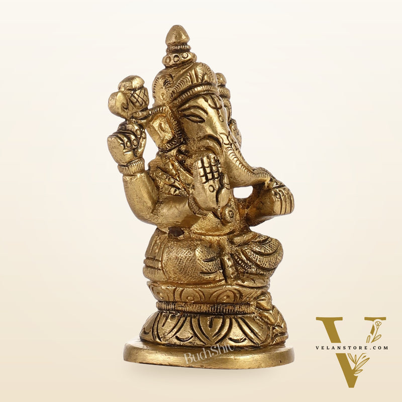 Elegant Brass Ganesha Idol | Height 3.5 inch