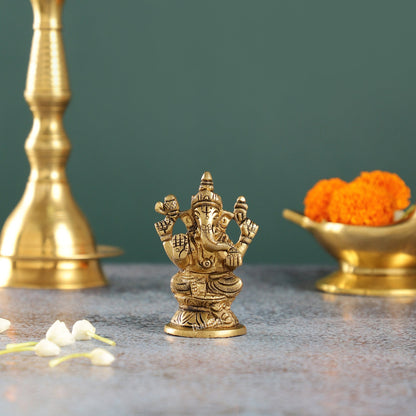 Elegant Brass Ganesha Idol | Height 3.5 inch