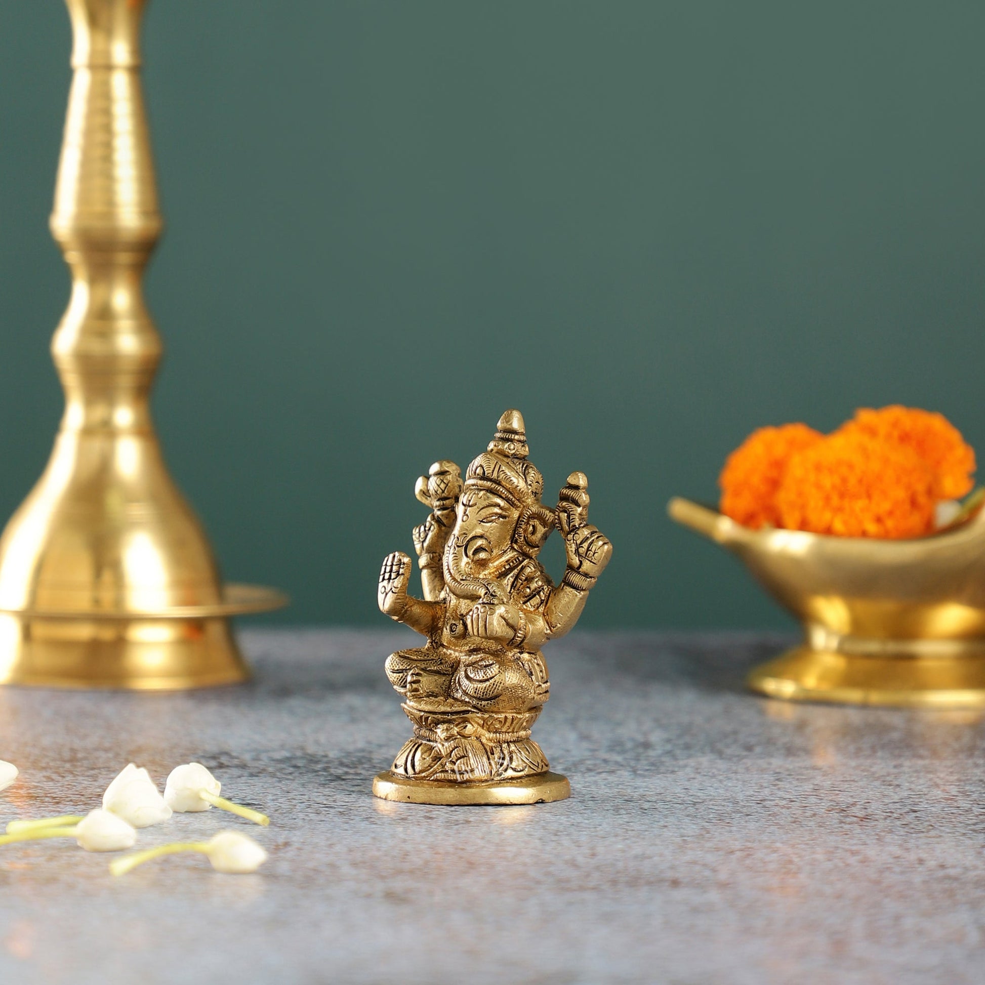 Elegant Brass Ganesha Idol | Height 3.5 inch