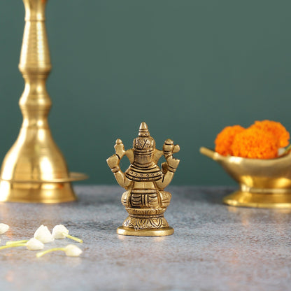 Elegant Brass Ganesha Idol | Height 3.5 inch