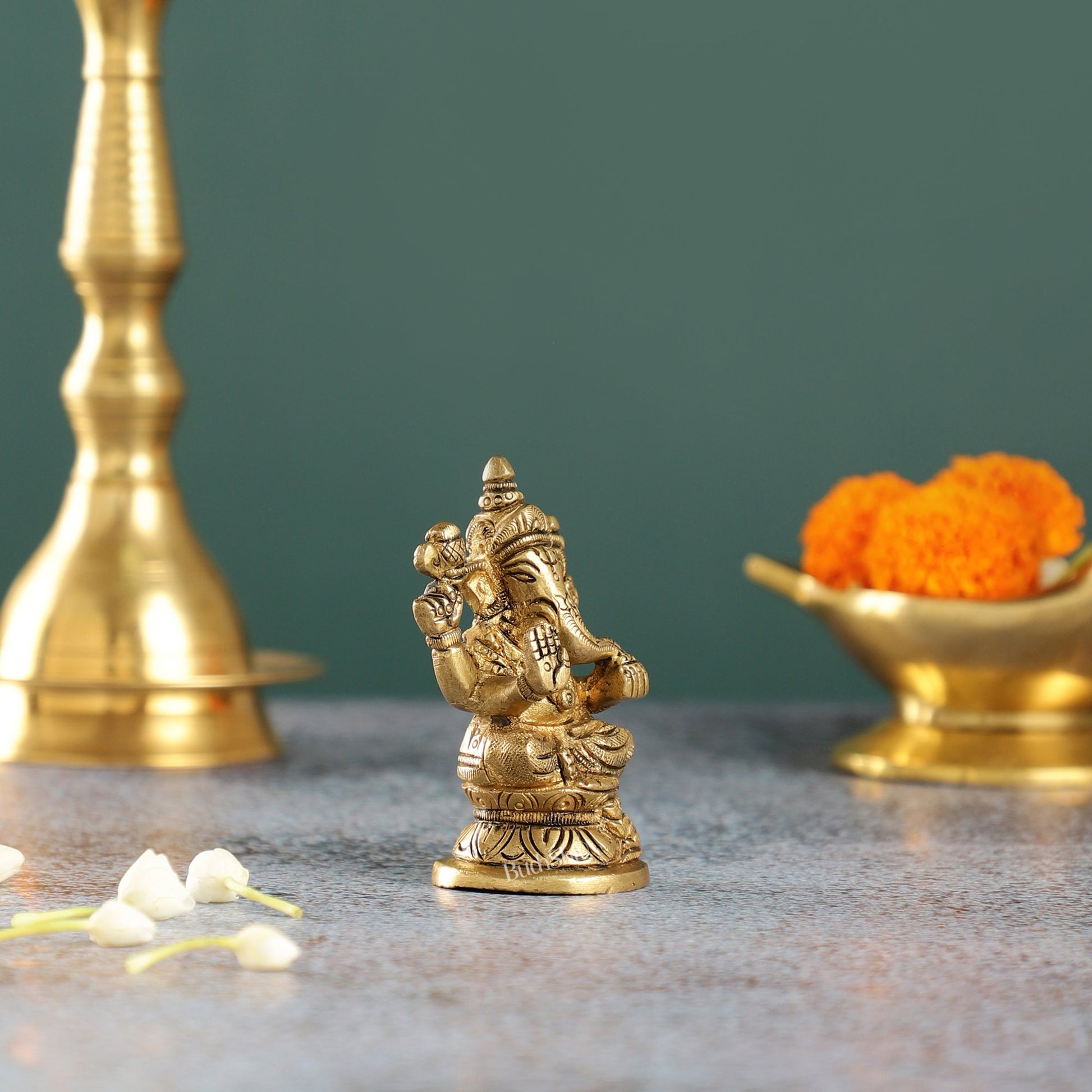 Elegant Brass Ganesha Idol | Height 3.5 inch