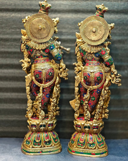 Elegant Brass Handcrafted Radha Krishna Idols - 30" Tall, 35 kg Pair