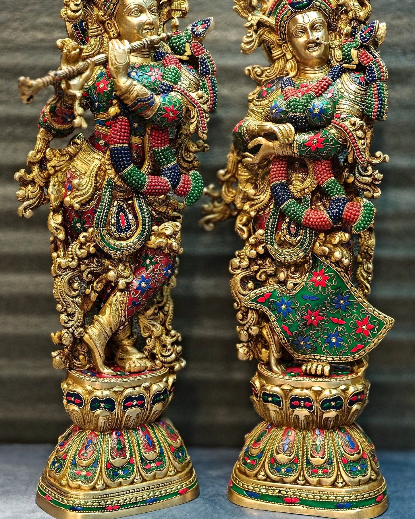 Elegant Brass Handcrafted Radha Krishna Idols - 30" Tall, 35 kg Pair