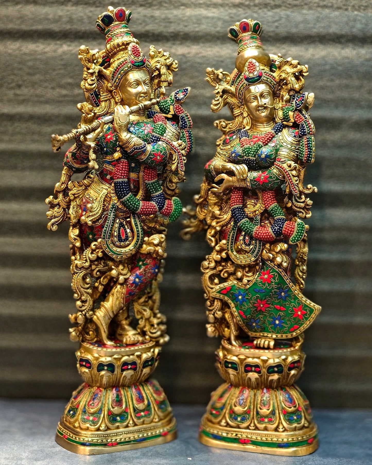 Elegant Brass Handcrafted Radha Krishna Idols - 30" Tall, 35 kg Pair