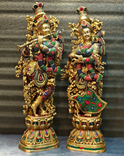 Elegant Brass Handcrafted Radha Krishna Idols - 30" Tall, 35 kg Pair