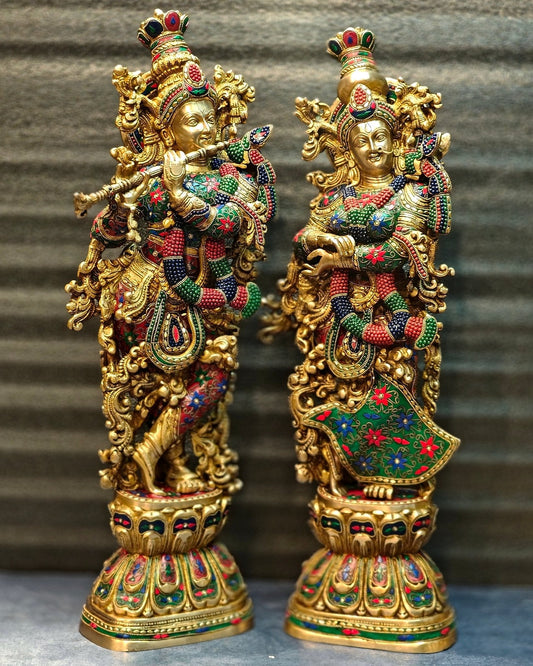 Elegant Brass Handcrafted Radha Krishna Idols - 30" Tall, 35 kg Pair