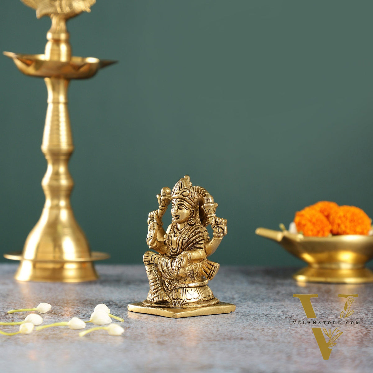 Elegant Brass Lakshmi Idol | Height 4 inch