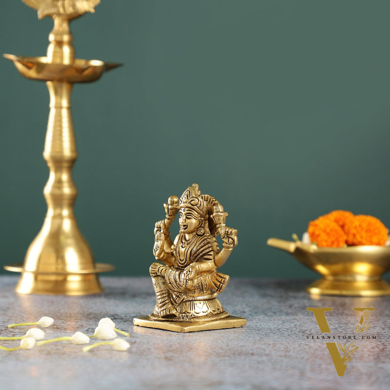 Elegant Brass Lakshmi Idol | Height 4 inch