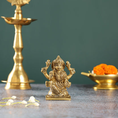 Elegant Brass Lakshmi Idol | Height 4 inch