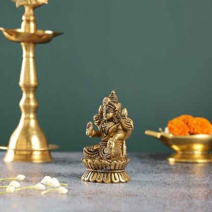 Elegant Brass Lakshmi Idol | Height 4.5 inch