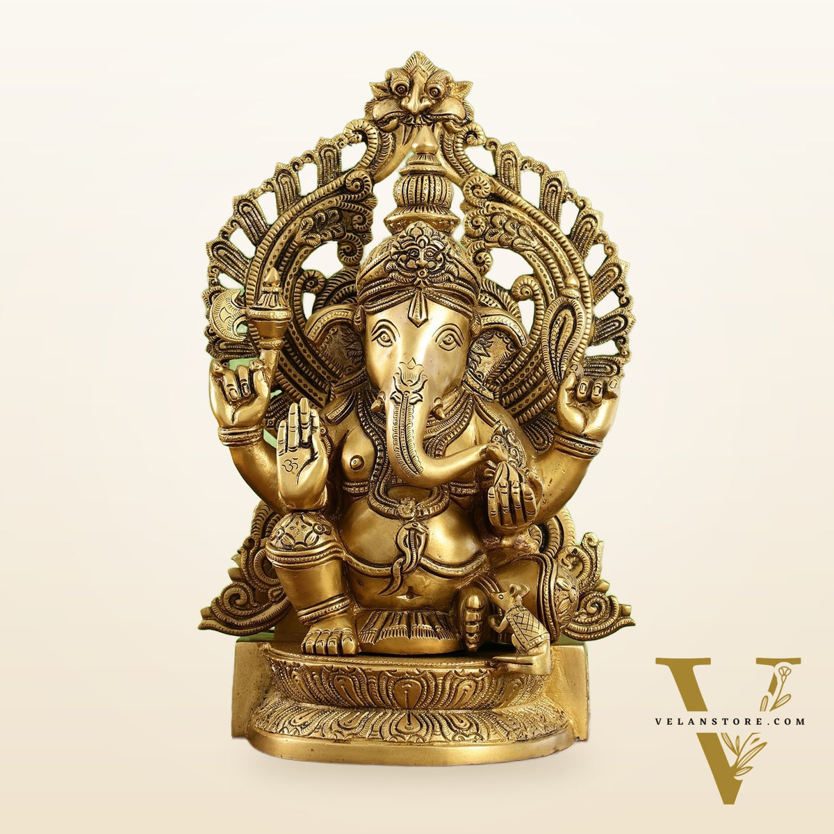 Elegant Brass Lord Ganesha Statue with Frame - 15 inch