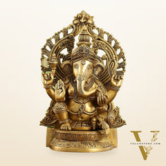 Elegant Brass Lord Ganesha Statue with Frame - 15 inch
