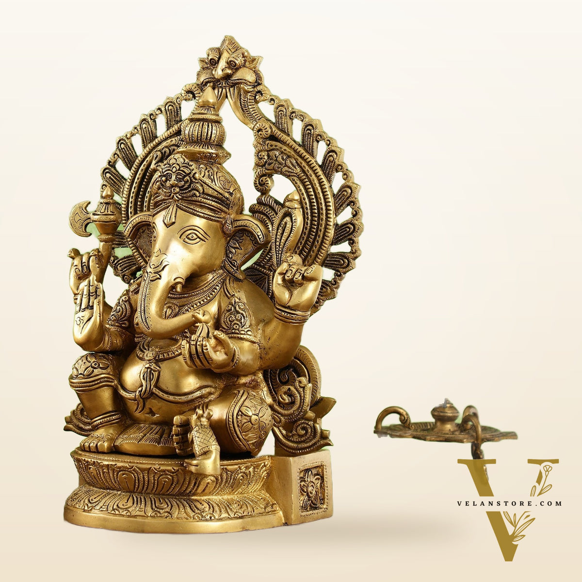 Elegant Brass Lord Ganesha Statue with Frame - 15 inch