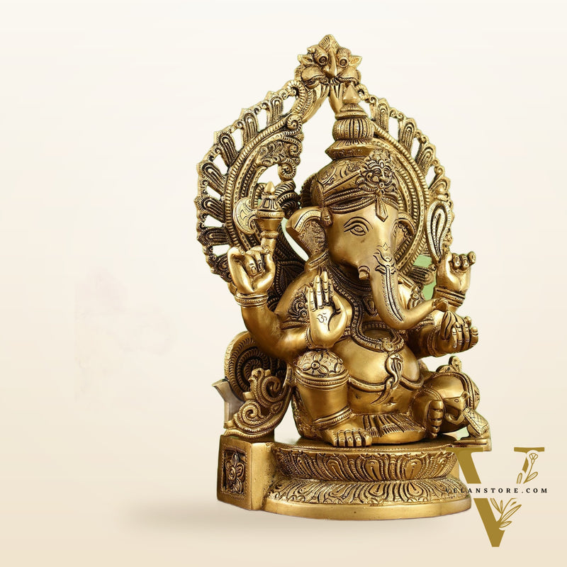 Elegant Brass Lord Ganesha Statue with Frame - 15 inch