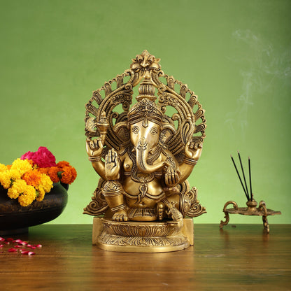 Elegant Brass Lord Ganesha Statue with Frame - 15 inch
