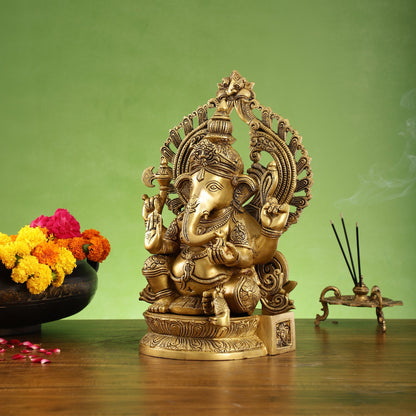 Elegant Brass Lord Ganesha Statue with Frame - 15 inch