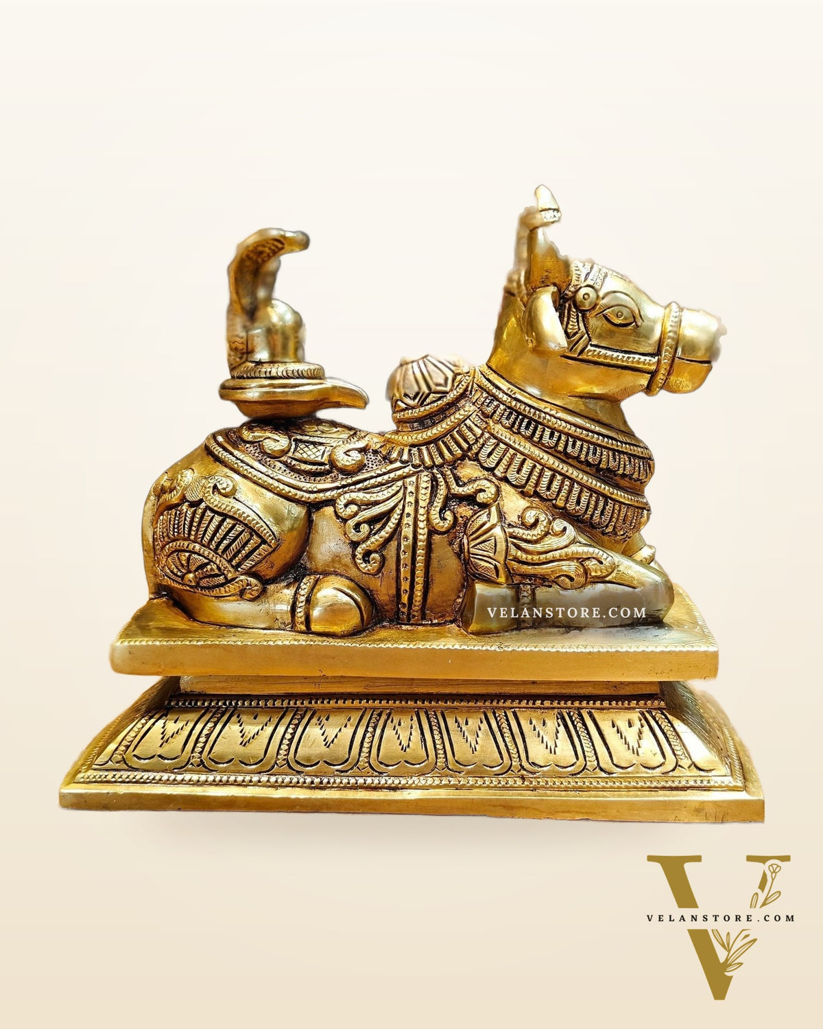 Elegant Brass Nandi Bull with Shivling Idol - 8 inch