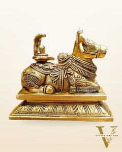 Elegant Brass Nandi Bull with Shivling Idol - 8 inch