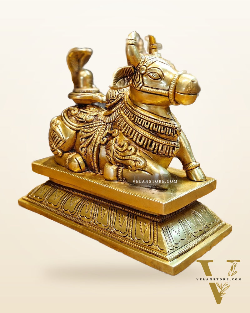 Elegant Brass Nandi Bull with Shivling Idol - 8 inch