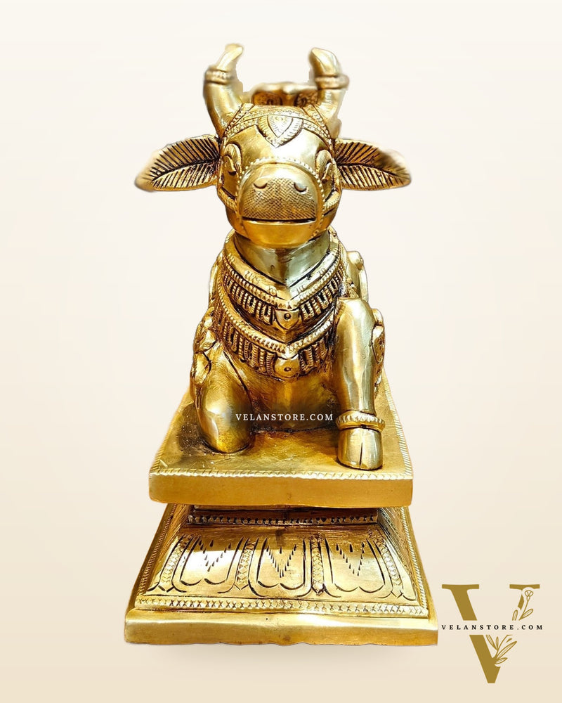Elegant Brass Nandi Bull with Shivling Idol - 8 inch