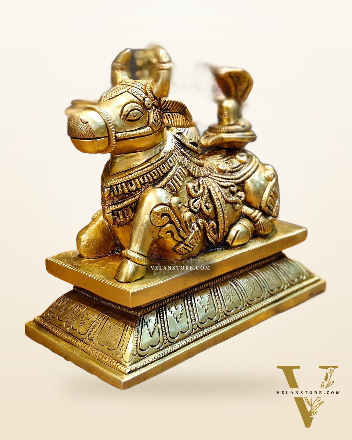 Elegant Brass Nandi Bull with Shivling Idol - 8 inch
