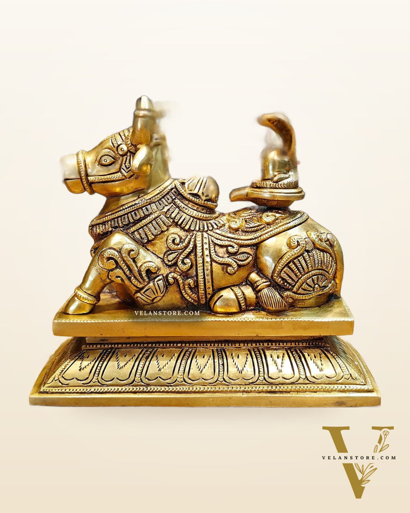 Elegant Brass Nandi Bull with Shivling Idol - 8 inch