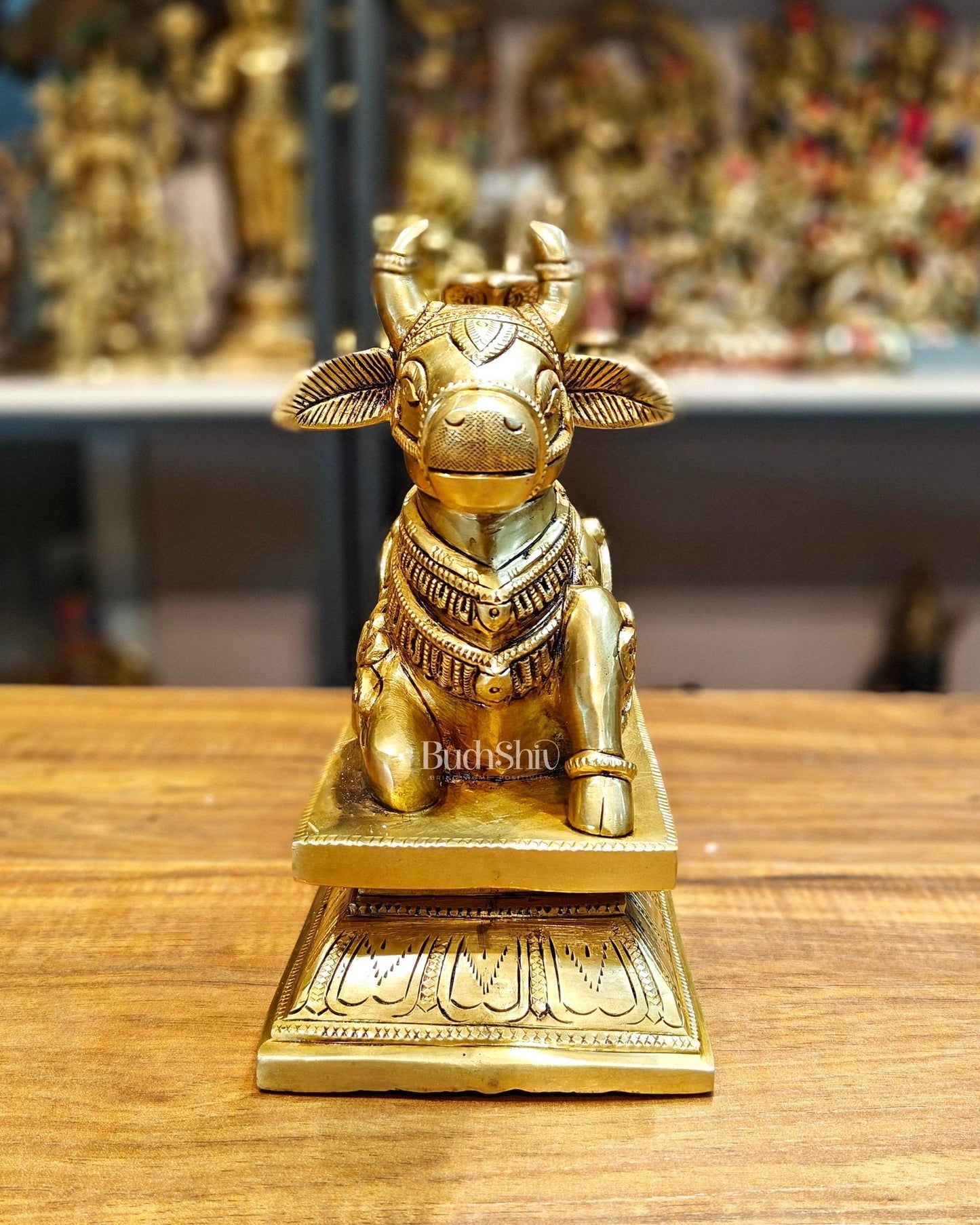 Elegant Brass Nandi Bull with Shivling Idol - 8 inch