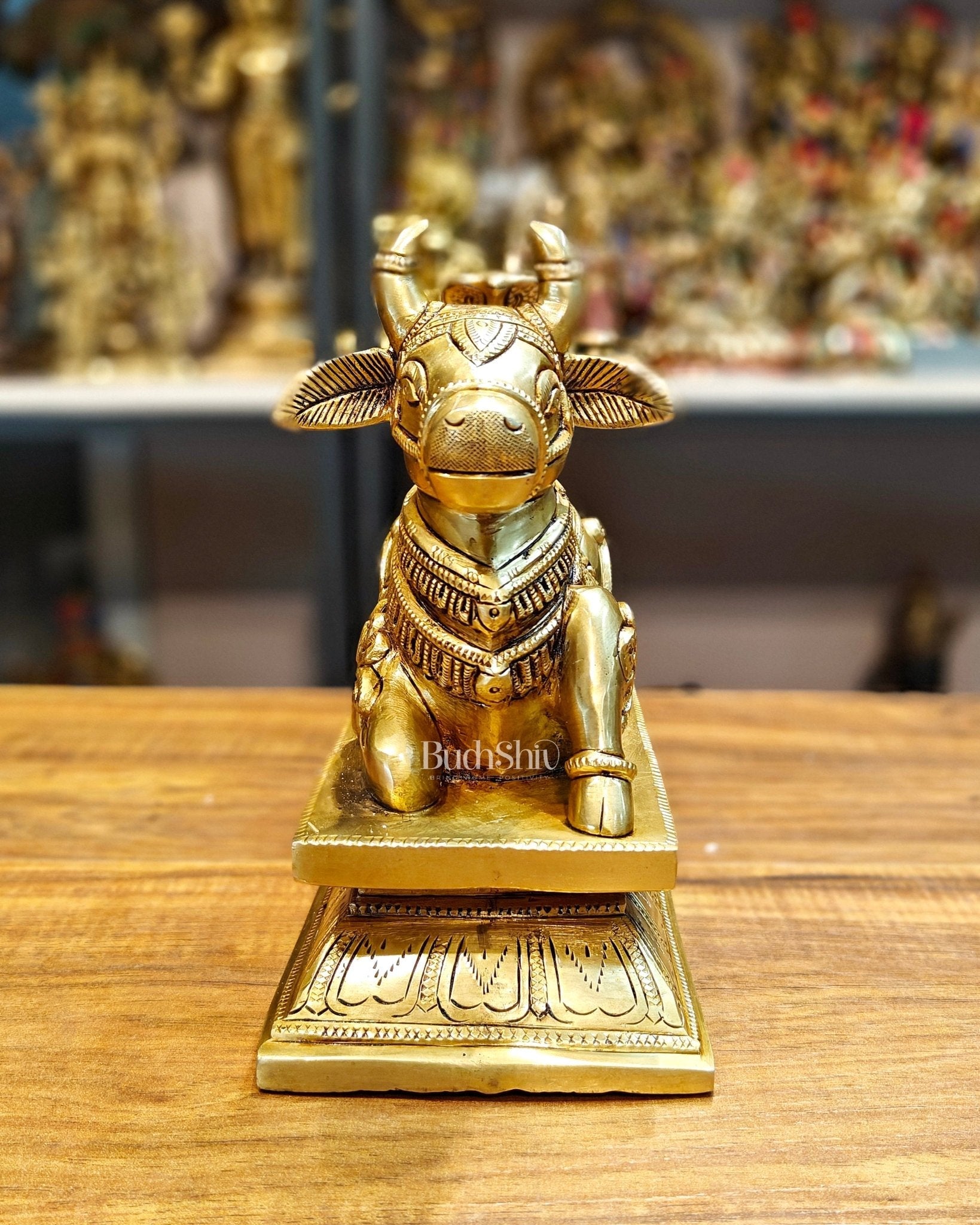 Elegant Brass Nandi Bull with Shivling Idol - 8 inch