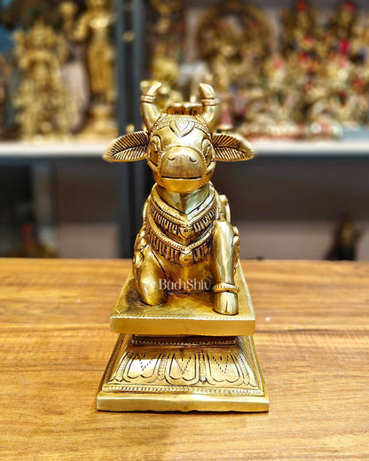 Elegant Brass Nandi Bull with Shivling Idol - 8 inch