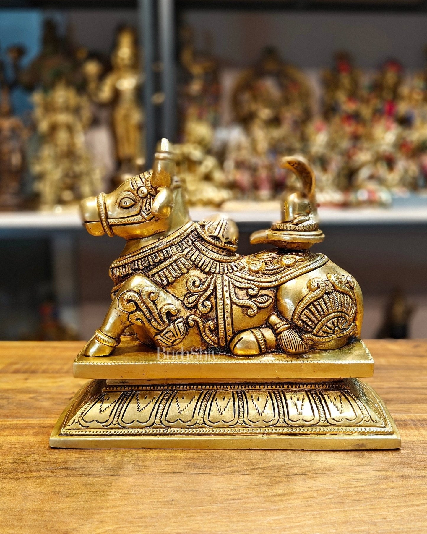 Elegant Brass Nandi Bull with Shivling Idol - 8 inch