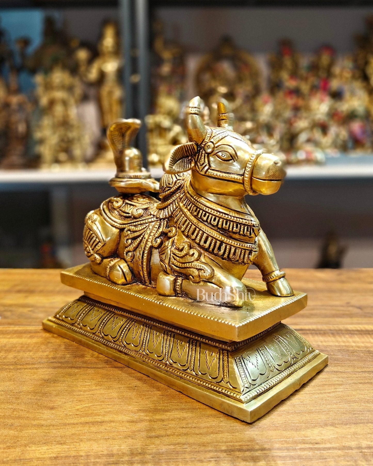 Elegant Brass Nandi Bull with Shivling Idol - 8 inch