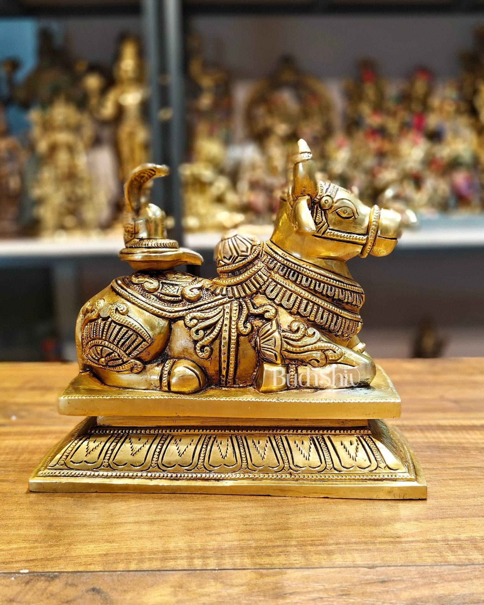 Elegant Brass Nandi Bull with Shivling Idol - 8 inch