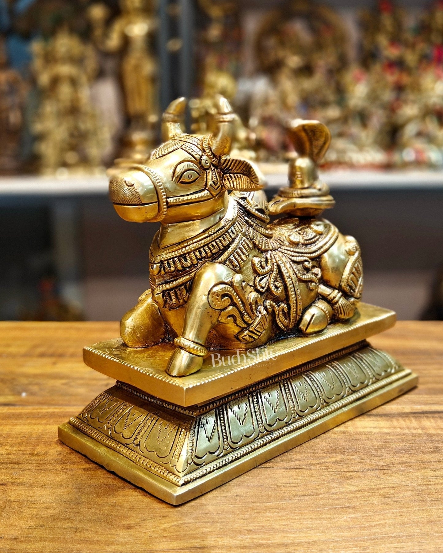 Elegant Brass Nandi Bull with Shivling Idol - 8 inch