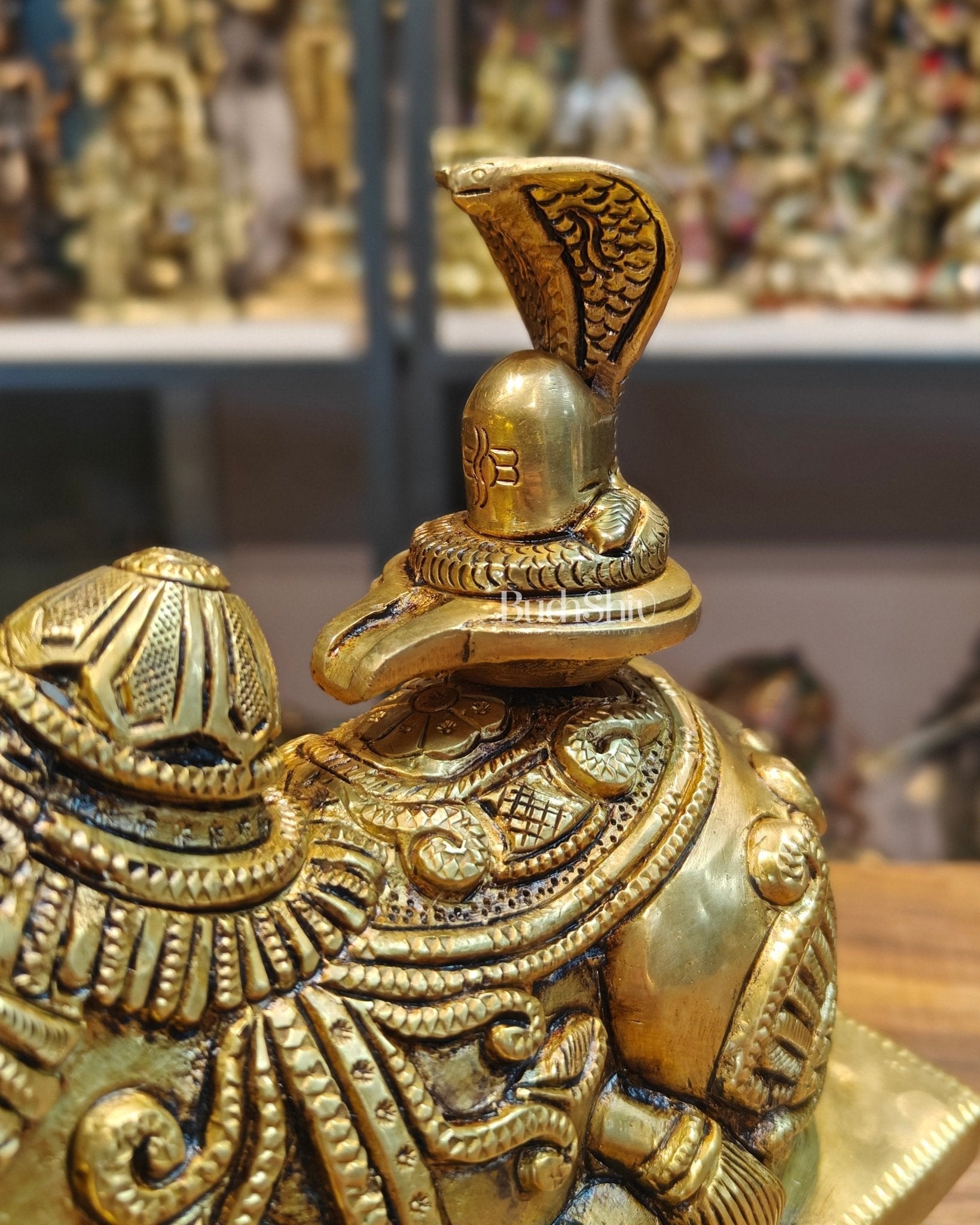 Elegant Brass Nandi Bull with Shivling Idol - 8 inch
