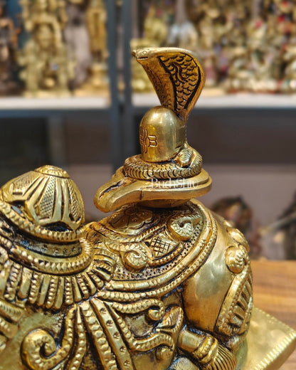 Elegant Brass Nandi Bull with Shivling Idol - 8 inch