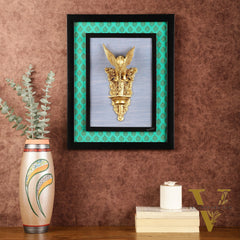 Elegant Brass Parrot Diya on Wooden Frame Wall Decor - 17.5" x 14"