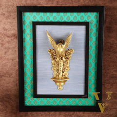 Elegant Brass Parrot Diya on Wooden Frame Wall Decor - 17.5" x 14"