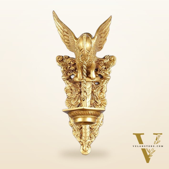 Elegant Brass Parrot Diya on Wooden Frame Wall Decor - 17.5" x 14"